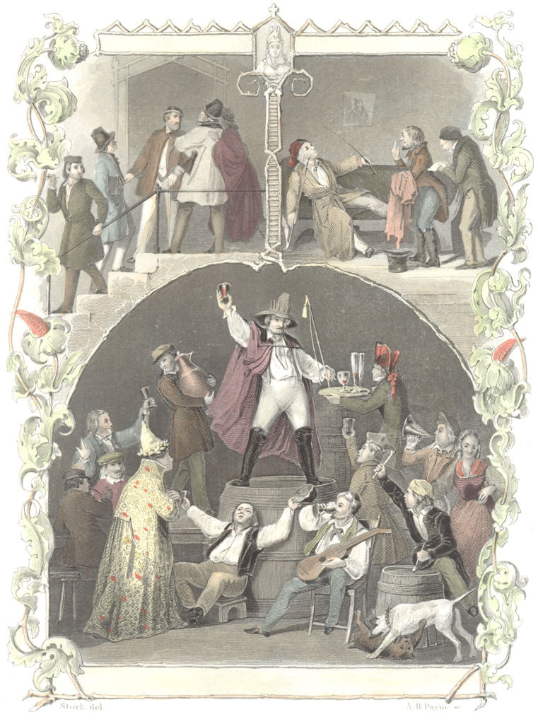 GERMANY. Prince of Fools. Student life drinking 1847 old antique print picture